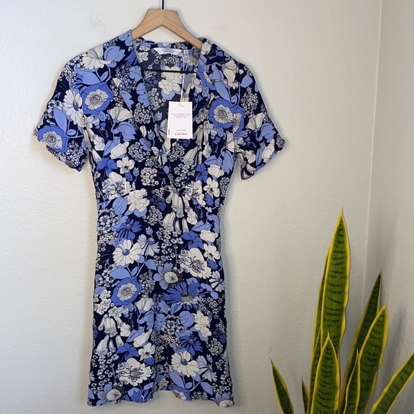& Other Stories Floral Printed Tie Waist Collared Mini Dress Size 6 - Picture 3 of 11